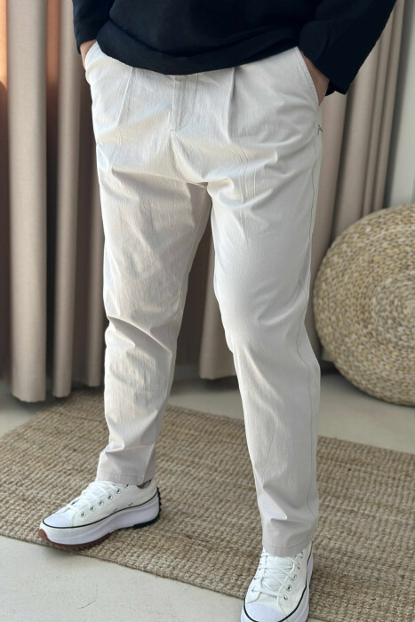 LACING DETAIL SIMPLE MEN PANTS LIGHT BEIGE/BZHZB - 1