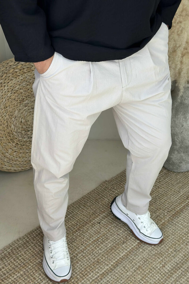 LACING DETAIL SIMPLE MEN PANTS LIGHT BEIGE/BZHZB - 3