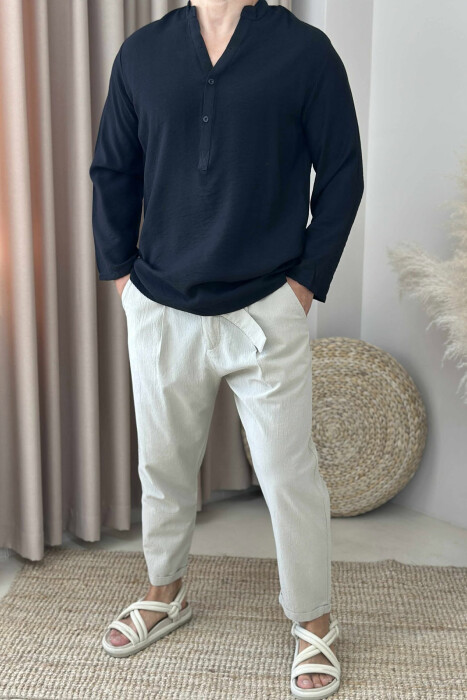 LACING DETAIL SIMPLE MEN PANTS LIGHT BEIGE/BZHZB - 1