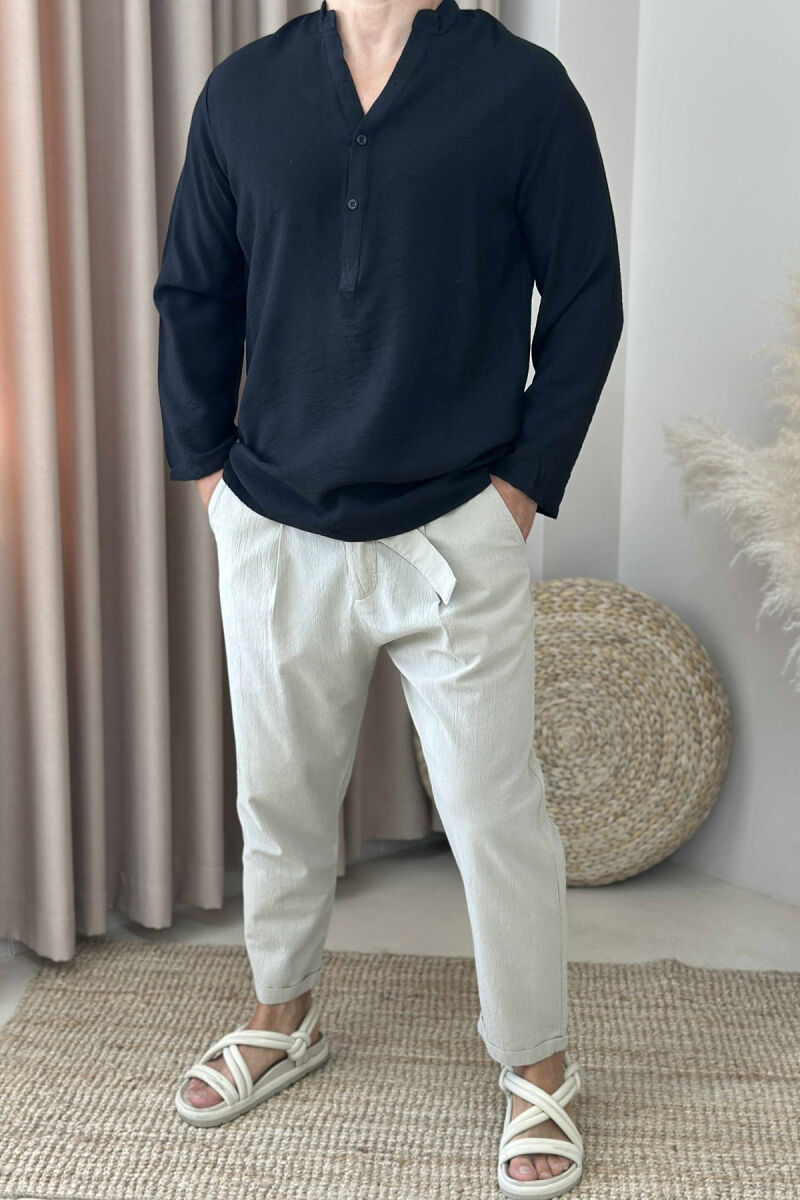 LACING DETAIL SIMPLE MEN PANTS LIGHT BEIGE/BZHZB - 1