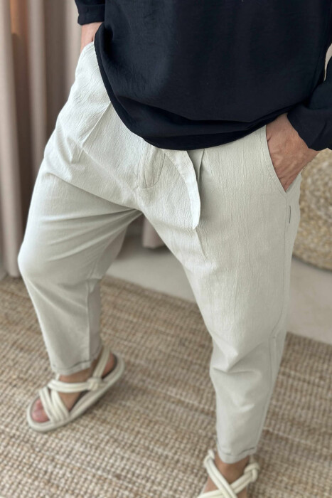 LACING DETAIL SIMPLE MEN PANTS LIGHT BEIGE/BZHZB - 2