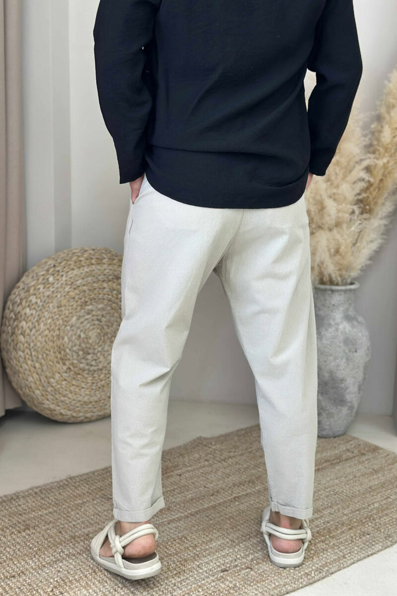 LACING DETAIL SIMPLE MEN PANTS LIGHT BEIGE/BZHZB - 3