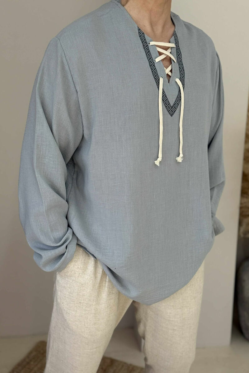 LACING DETAIL SIMPLE MEN SHIRT GREY/GRI - 1