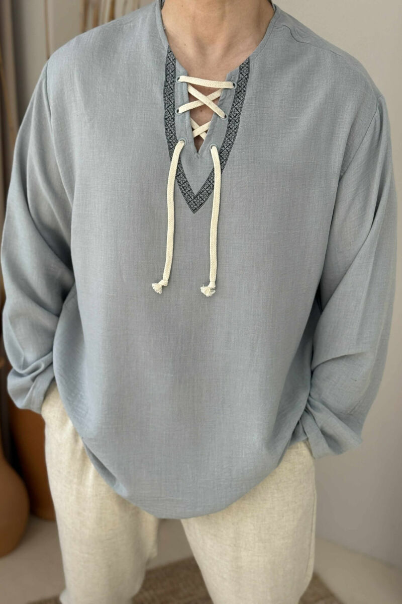 LACING DETAIL SIMPLE MEN SHIRT GREY/GRI - 3