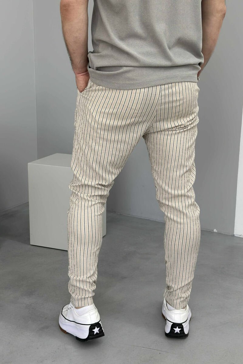 LACING DETAIL STRIPED MEN PANTS BEIGE/BEZHE - 4