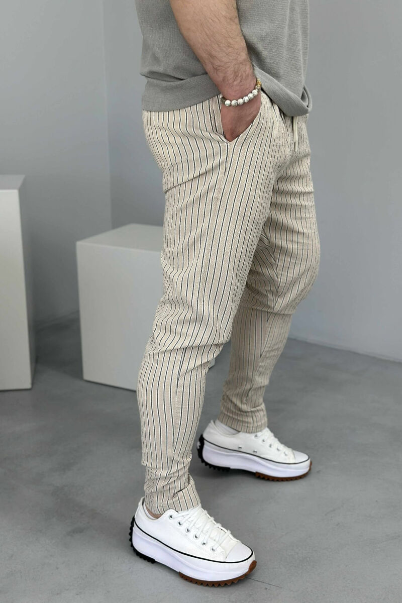 LACING DETAIL STRIPED MEN PANTS BEIGE/BEZHE - 5