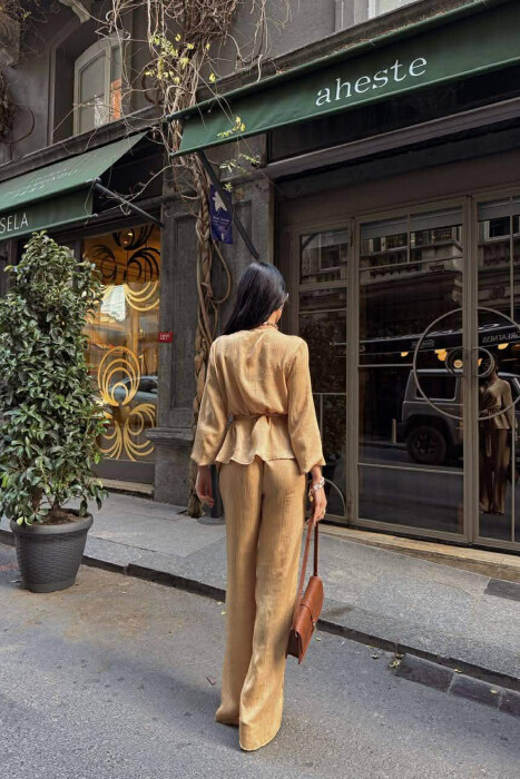 LACING DETAIL SWEATSHIRT+TROUSERS WOMEN SET BEIGE/BEZHE - 2