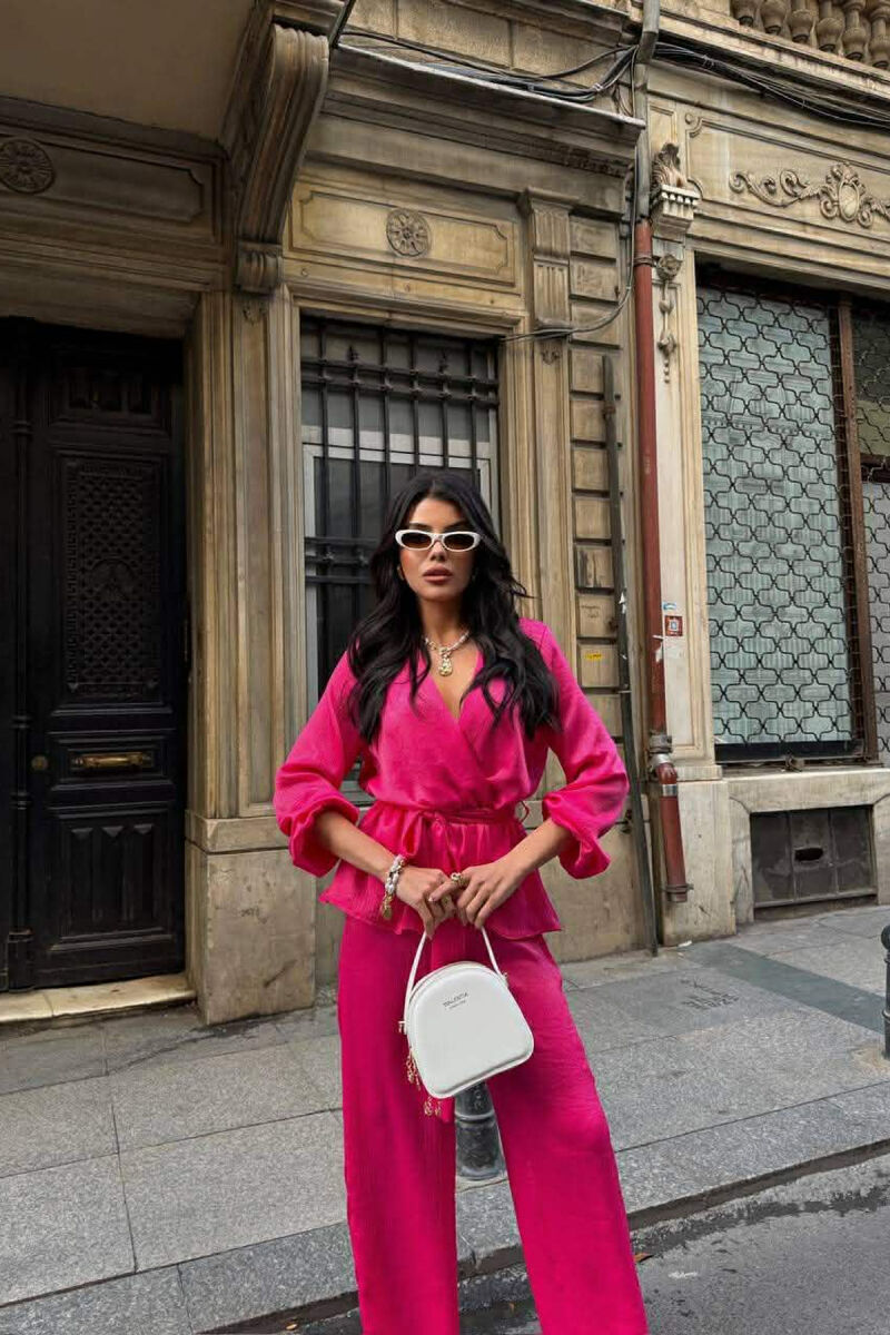 LACING DETAIL SWEATSHIRT+TROUSERS WOMEN SET FUCHSIA/CIKLAMI - 3