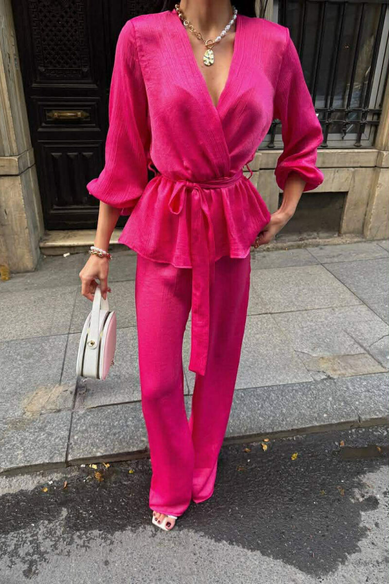 LACING DETAIL SWEATSHIRT+TROUSERS WOMEN SET FUCHSIA/CIKLAMI - 4