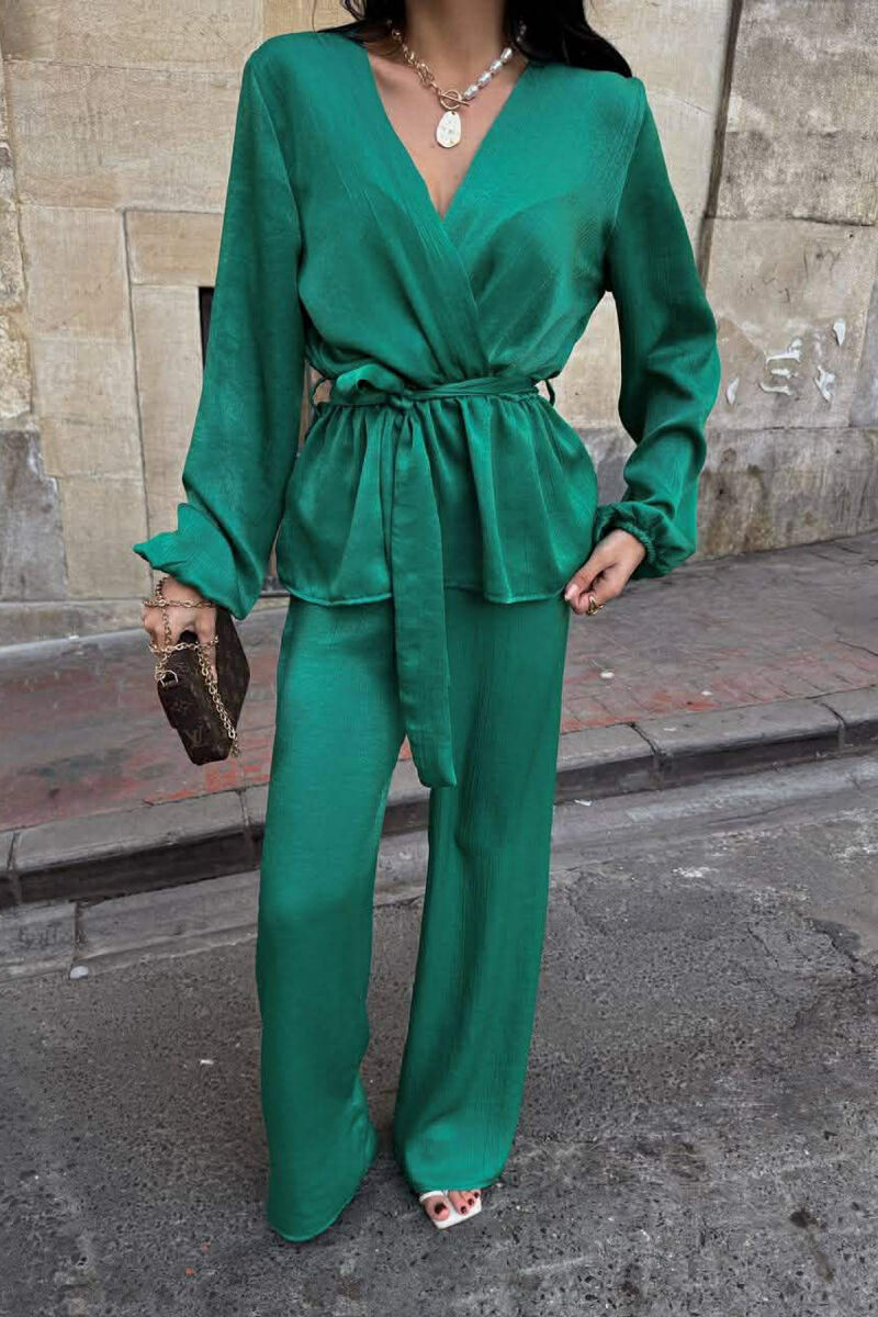 LACING DETAIL SWEATSHIRT+TROUSERS WOMEN SET GREEN/JESHILE - 4