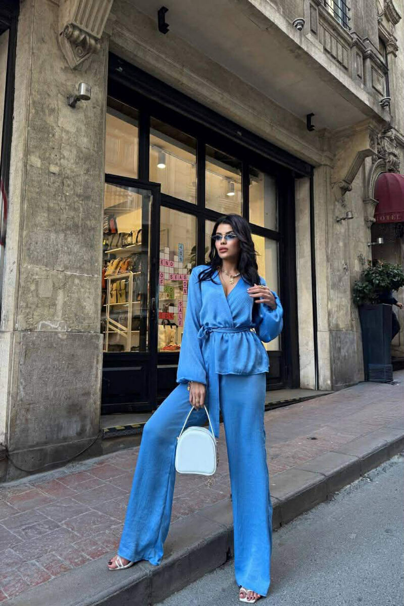 LACING DETAIL SWEATSHIRT+TROUSERS WOMEN SET LIGHTBLUE/BZ - 1