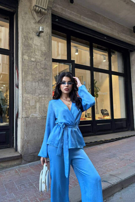 LACING DETAIL SWEATSHIRT+TROUSERS WOMEN SET LIGHTBLUE/BZ - 2