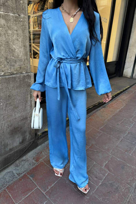 LACING DETAIL SWEATSHIRT+TROUSERS WOMEN SET LIGHTBLUE/BZ - 4