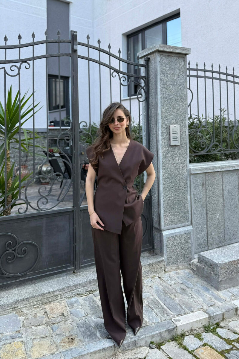 LACING DETAIL VEST +TROUSERS WOMAN SET BROWN/KAFE - 1