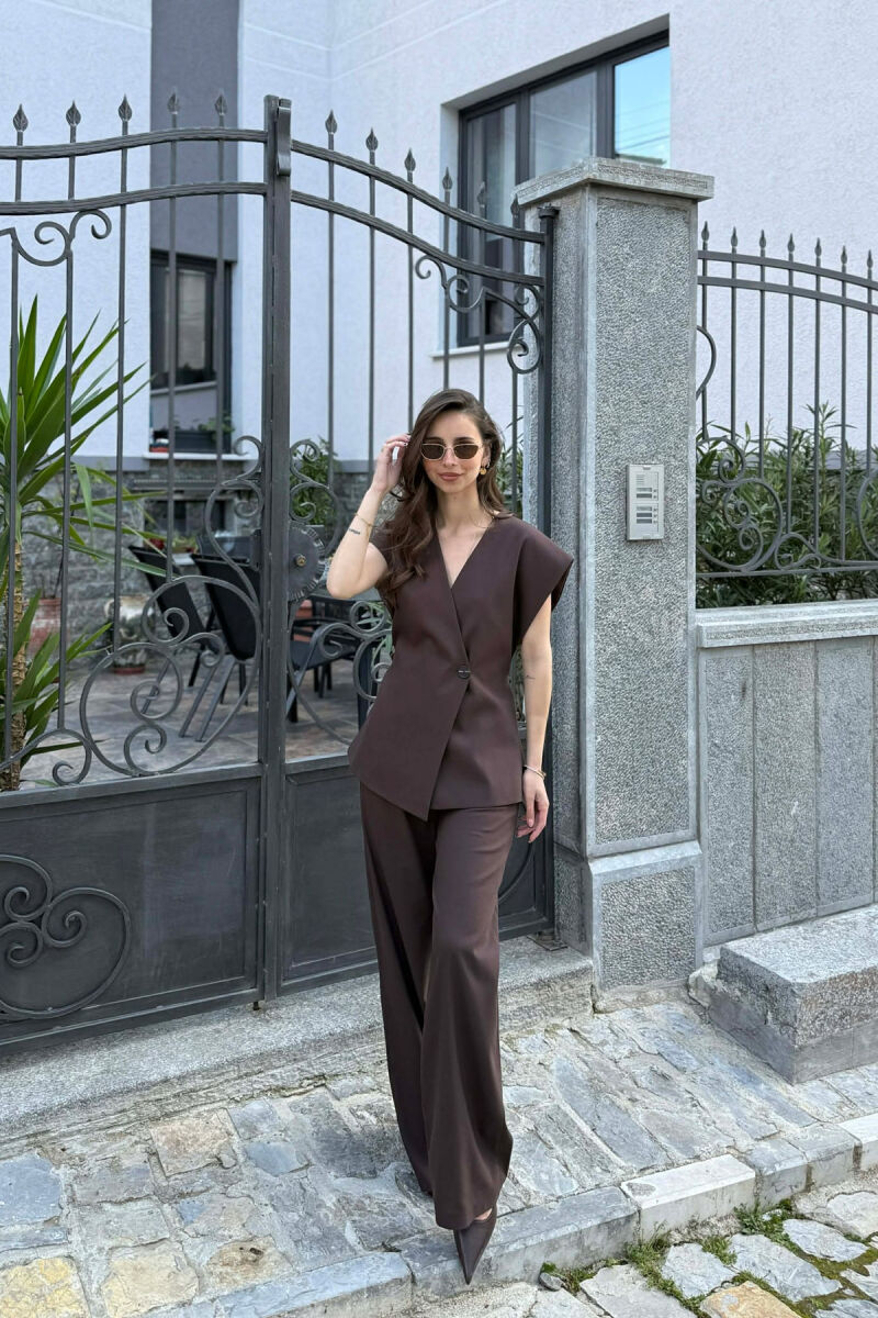 LACING DETAIL VEST +TROUSERS WOMAN SET BROWN/KAFE - 3