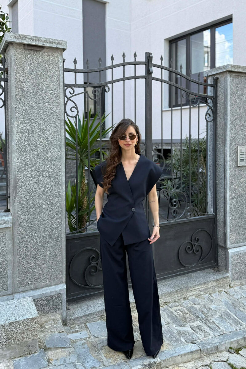 LACING DETAIL VEST +TROUSERS WOMAN SET DARK BLUE/BEE - 1