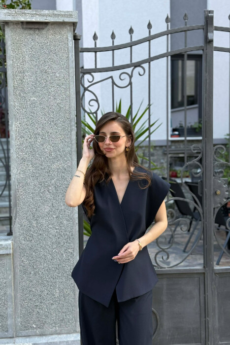 LACING DETAIL VEST +TROUSERS WOMAN SET DARK BLUE/BEE - 3