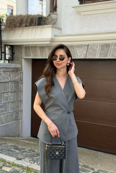 LACING DETAIL VEST +TROUSERS WOMAN SET GREY/GRI - 3