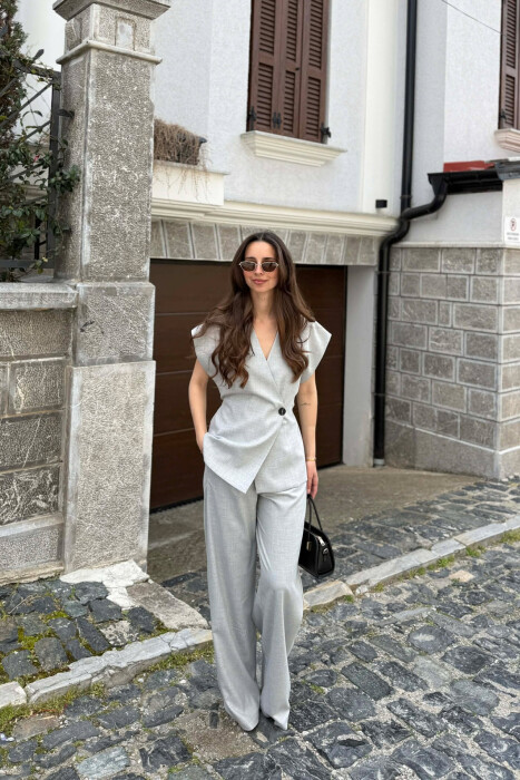 LACING DETAIL VEST +TROUSERS WOMAN SET LIGHT GREY/GZ - 1