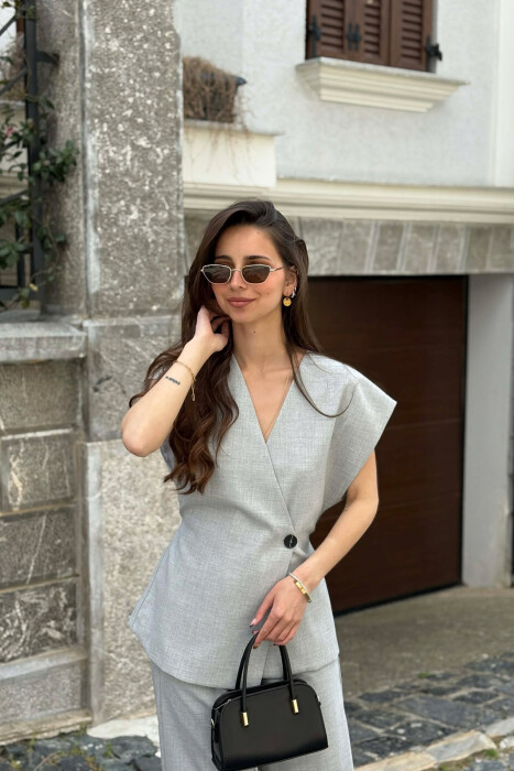 LACING DETAIL VEST +TROUSERS WOMAN SET LIGHT GREY/GZ - 2