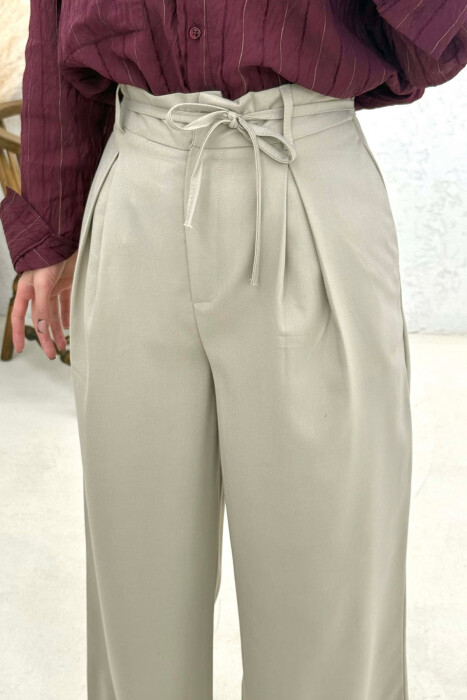 LACING DETAIL WIDE LEG WOMAN TROUSERS BEIGE/BEZHE - 3