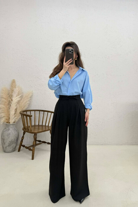 LACING DETAIL WIDE LEG WOMAN TROUSERS BLACK/ E ZEZE - 2