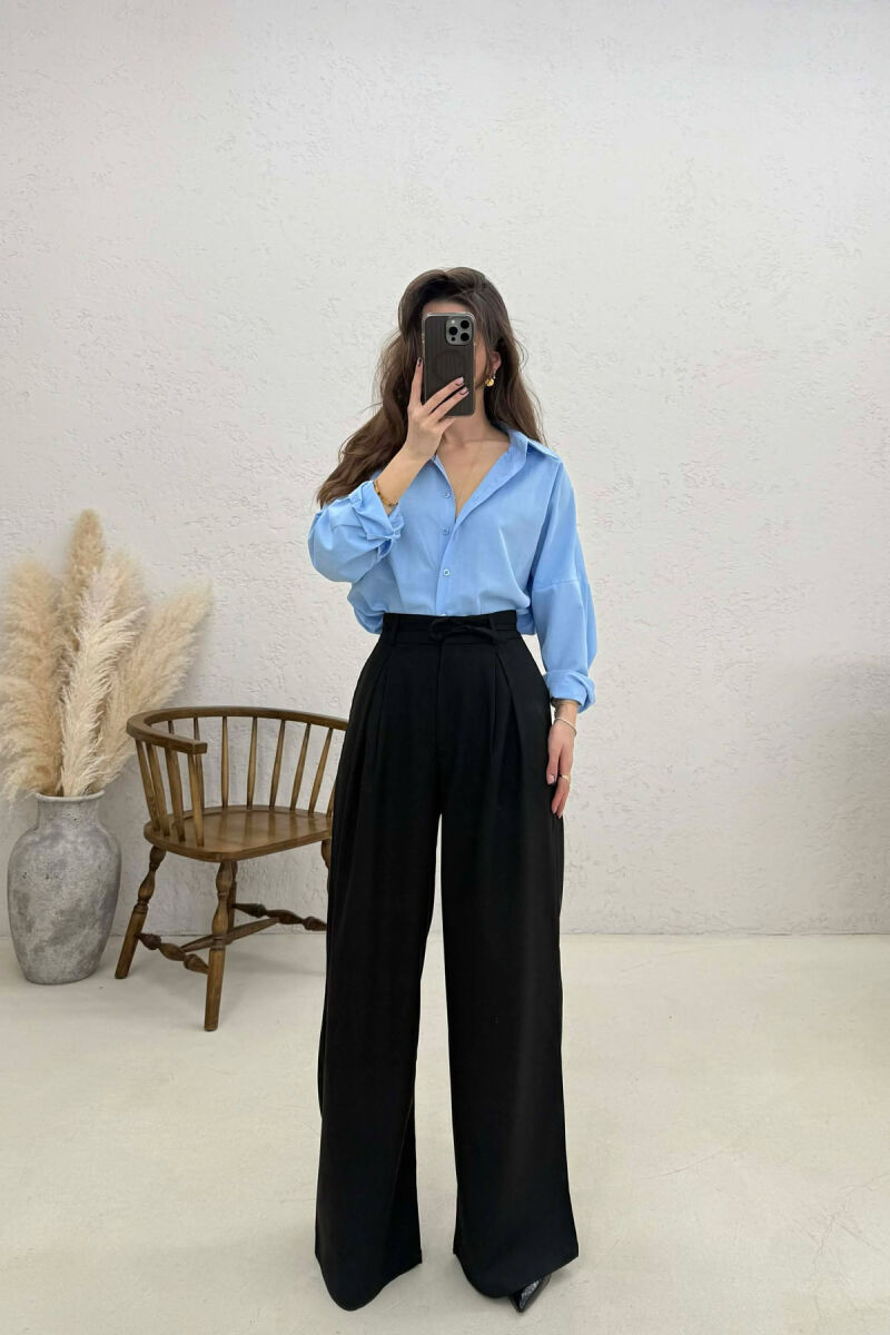 LACING DETAIL WIDE LEG WOMAN TROUSERS BLACK/ E ZEZE - 2