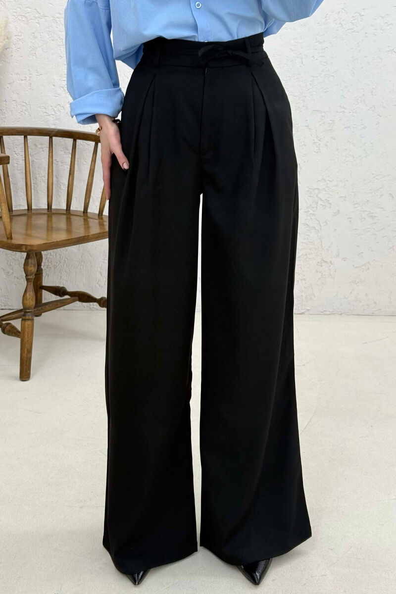 LACING DETAIL WIDE LEG WOMAN TROUSERS BLACK/ E ZEZE - 3