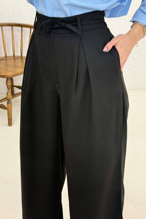 LACING DETAIL WIDE LEG WOMAN TROUSERS BLACK/ E ZEZE - 4