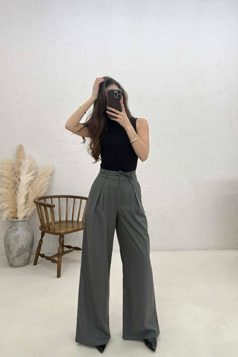 LACING DETAIL WIDE LEG WOMAN TROUSERS DARK GREY/GEE - 1