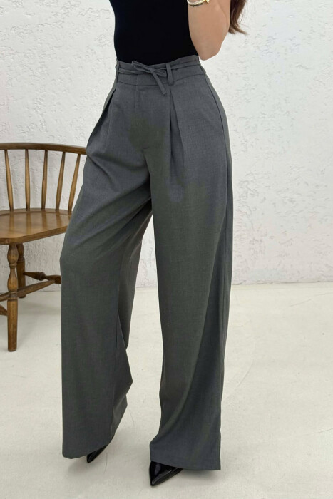 LACING DETAIL WIDE LEG WOMAN TROUSERS DARK GREY/GEE - 2