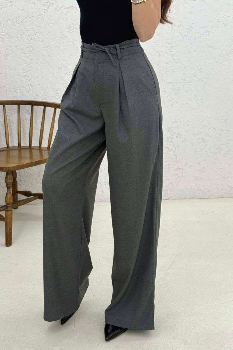 LACING DETAIL WIDE LEG WOMAN TROUSERS DARK GREY/GEE - 2