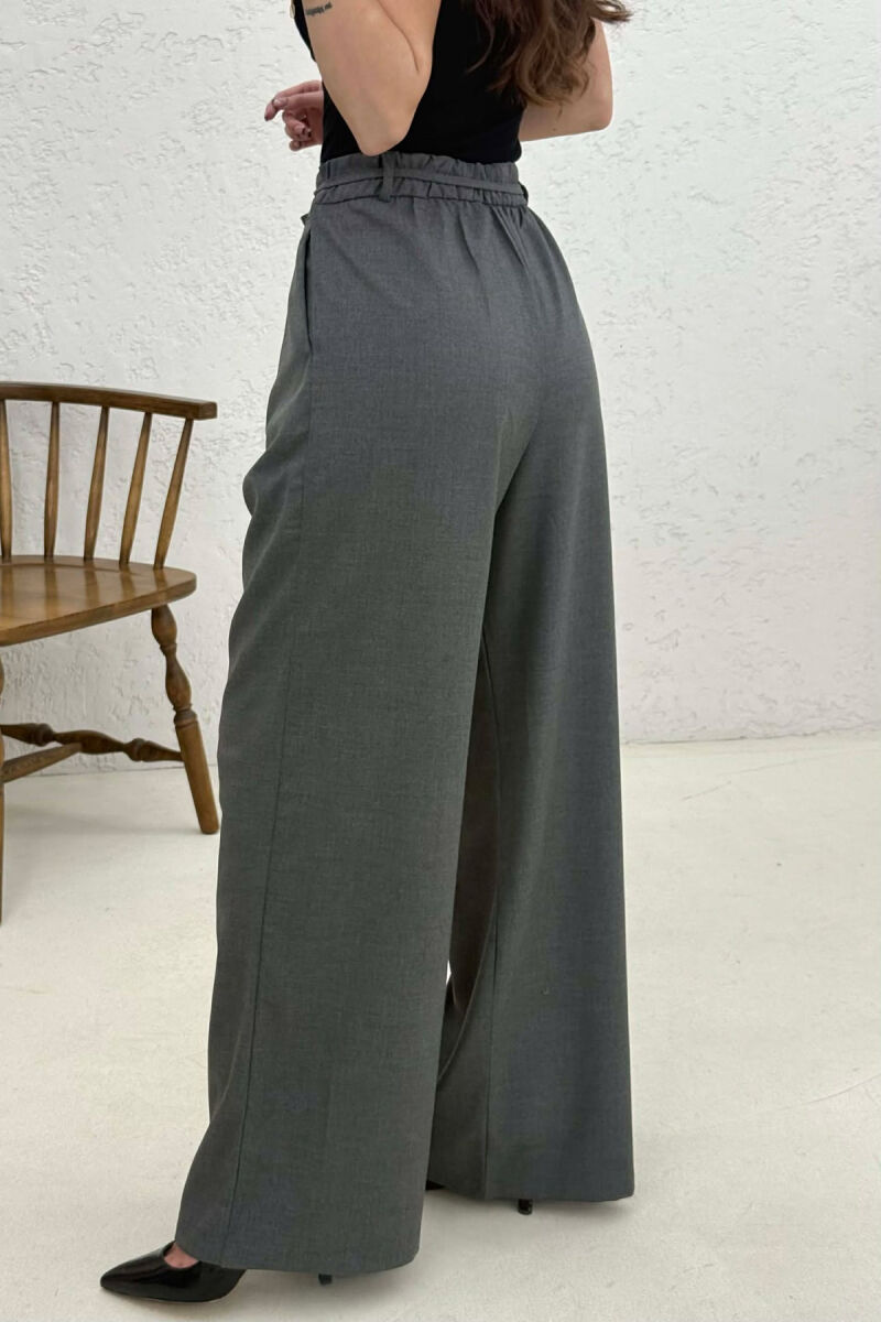 LACING DETAIL WIDE LEG WOMAN TROUSERS DARK GREY/GEE - 3