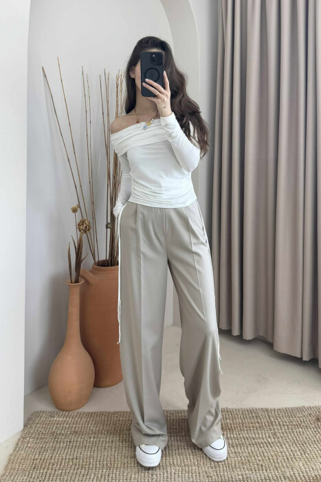 LACING DETAILS ONE COLOR ELASTIC WOMEN SWEATSHIRT WHITE-E BARDHE - 4