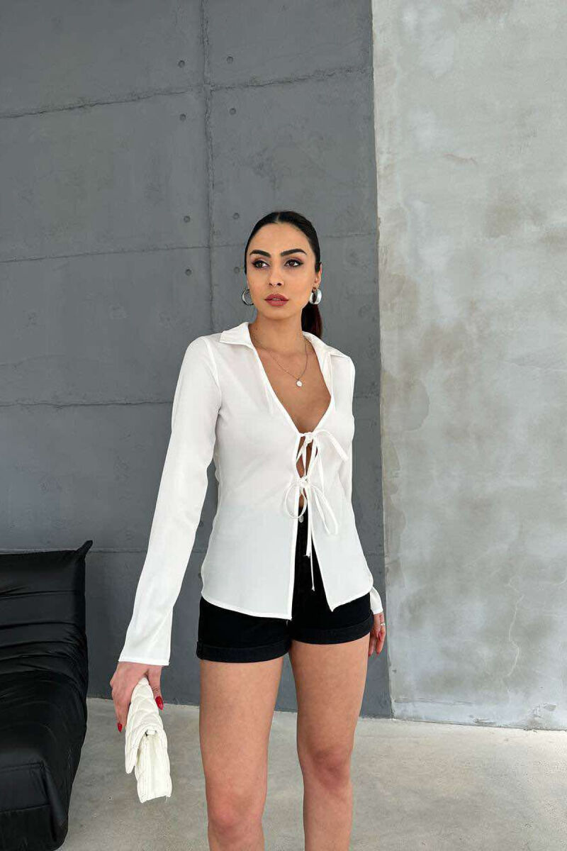 LACING DETAILS ONE COLOR WOMEN SHIRT WHITE-E BARDHE - 1