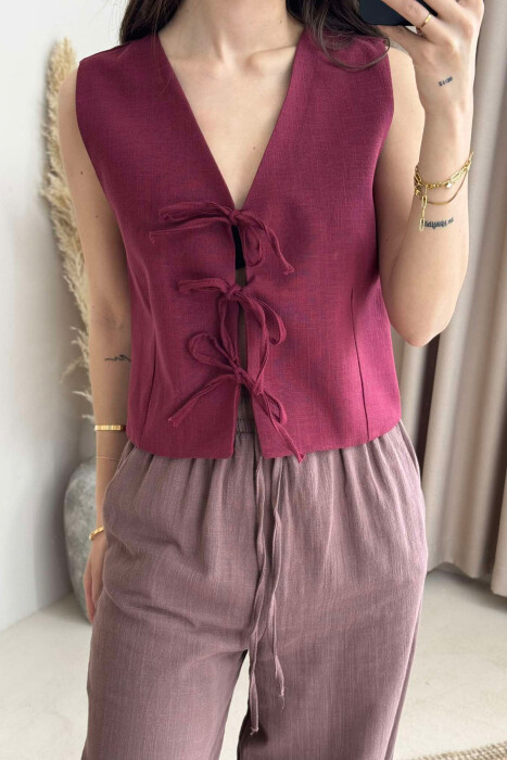 LACING DETAILS ONE COLOR WOMEN VEST BURGUNDY/VISHNJE 
