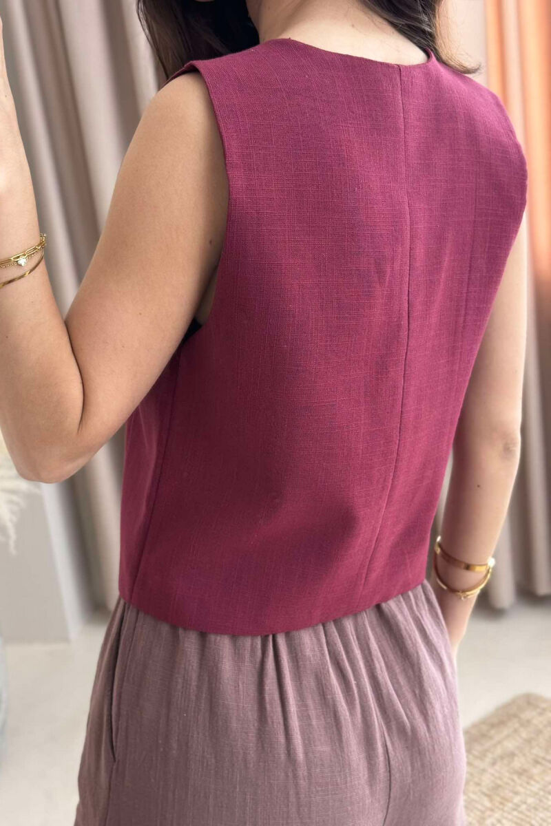 LACING DETAILS ONE COLOR WOMEN VEST BURGUNDY/VISHNJE - 2