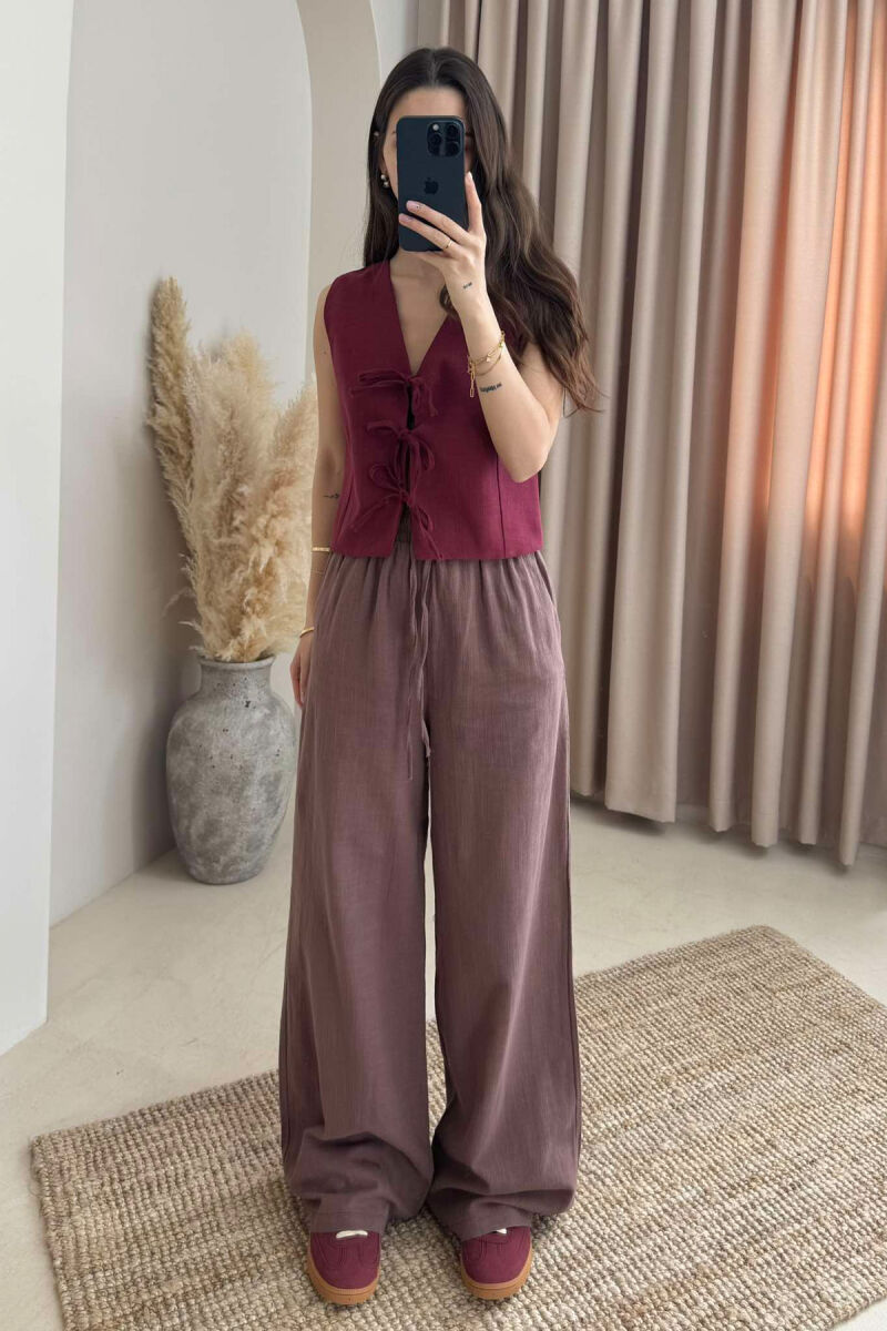 LACING DETAILS ONE COLOR WOMEN VEST BURGUNDY/VISHNJE - 3