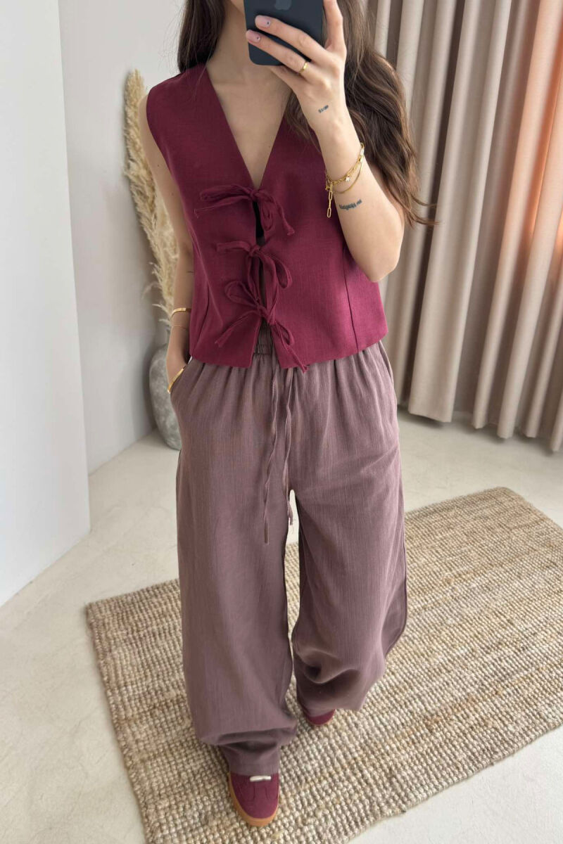 LACING DETAILS ONE COLOR WOMEN VEST BURGUNDY/VISHNJE - 4