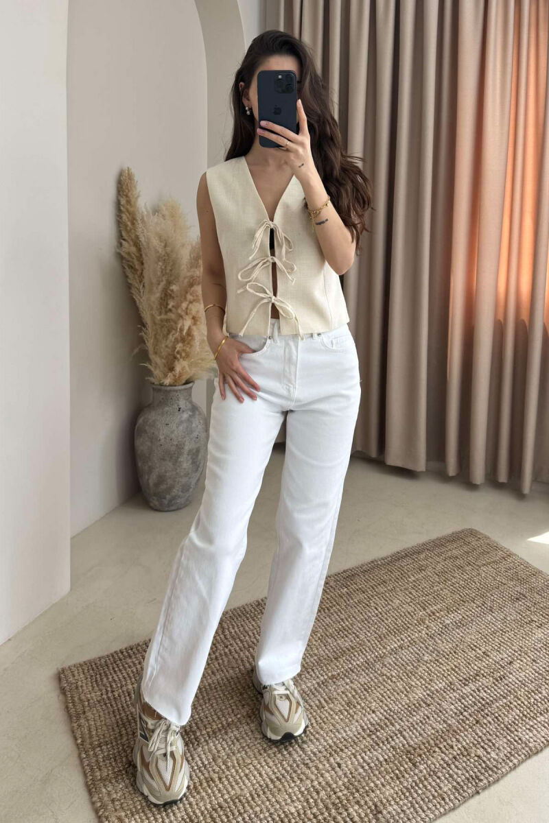 LACING DETAILS ONE COLOR WOMEN VEST CREAM/KREM - 2