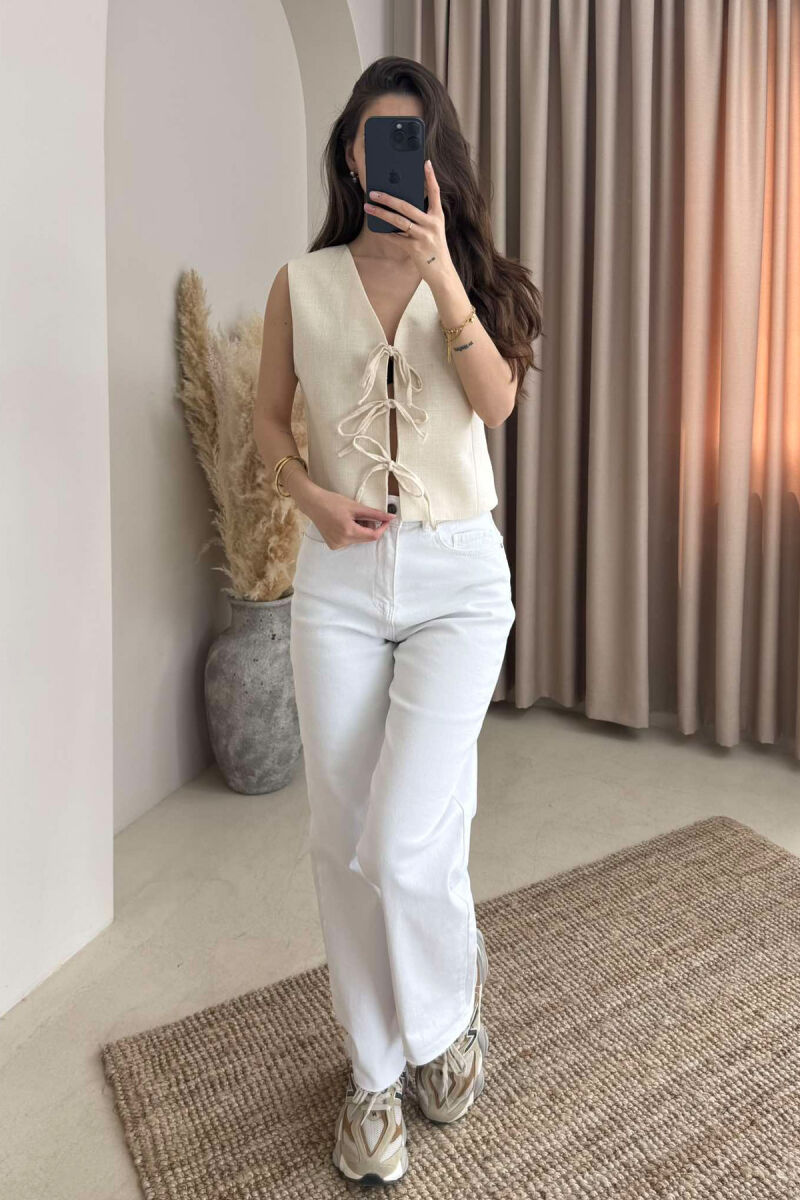 LACING DETAILS ONE COLOR WOMEN VEST CREAM/KREM - 3