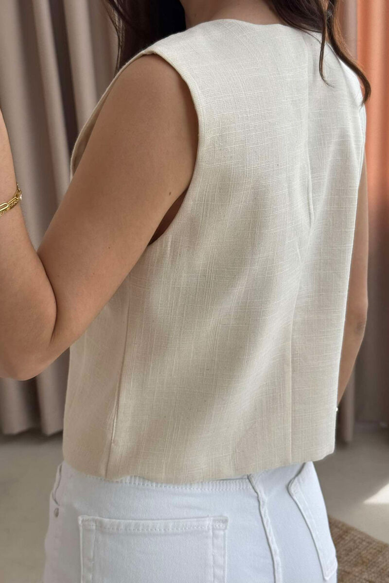 LACING DETAILS ONE COLOR WOMEN VEST CREAM/KREM - 4