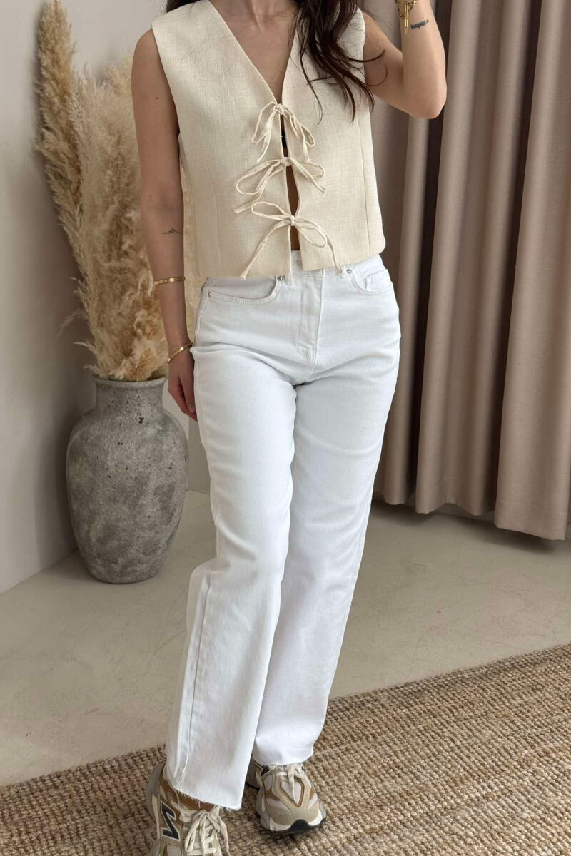 LACING DETAILS ONE COLOR WOMEN VEST CREAM/KREM - 5