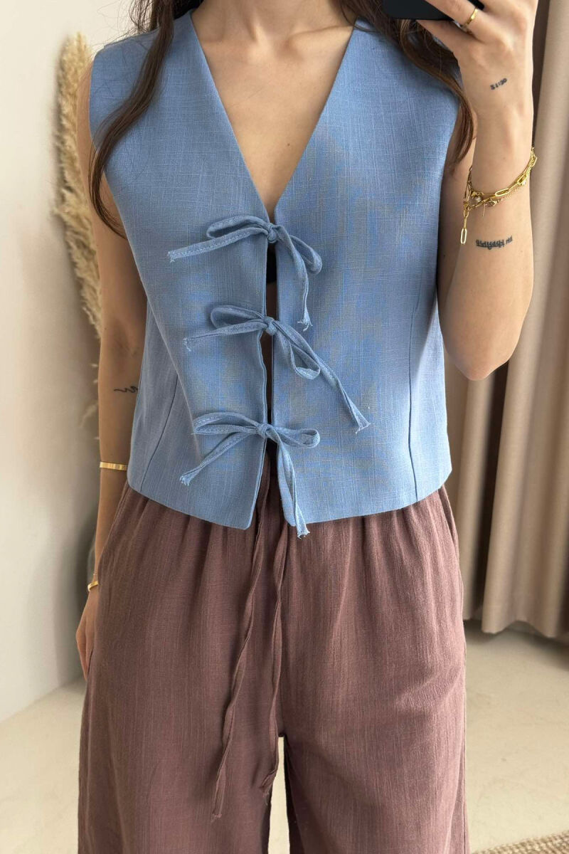 LACING DETAILS ONE COLOR WOMEN VEST LIGHTBLUE/BZ - 1