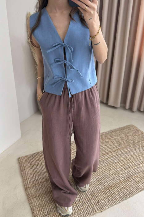 LACING DETAILS ONE COLOR WOMEN VEST LIGHTBLUE/BZ - 5