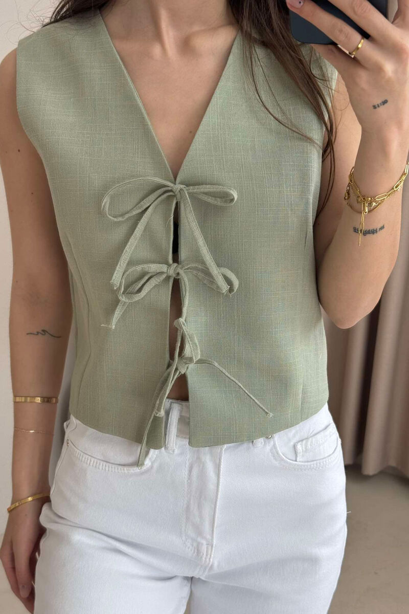 LACING DETAILS ONE COLOR WOMEN VEST MINT/MENTE - 1
