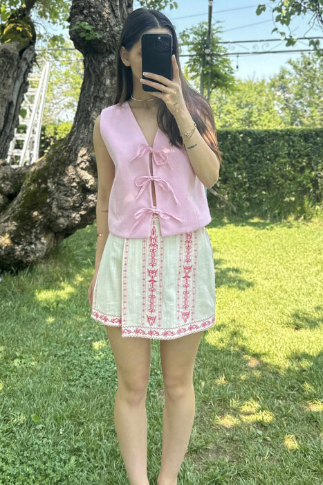 LACING DETAILS ONE COLOR WOMEN VEST PINK/ROZE 