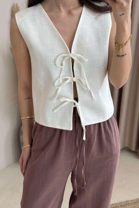 LACING DETAILS ONE COLOR WOMEN VEST WHITE-E BARDHE 