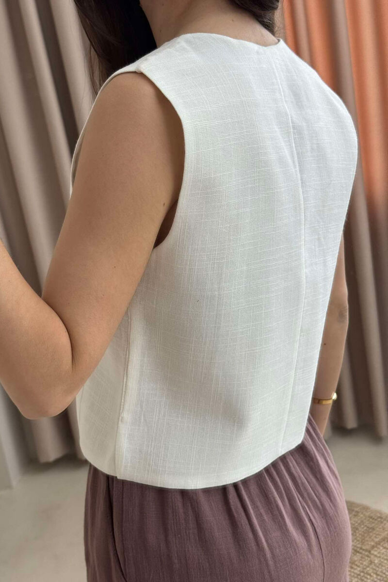 LACING DETAILS ONE COLOR WOMEN VEST WHITE-E BARDHE - 2
