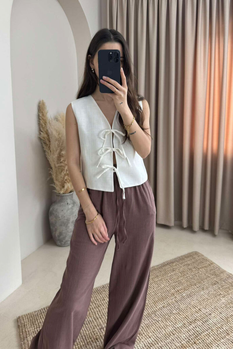 LACING DETAILS ONE COLOR WOMEN VEST WHITE-E BARDHE - 3